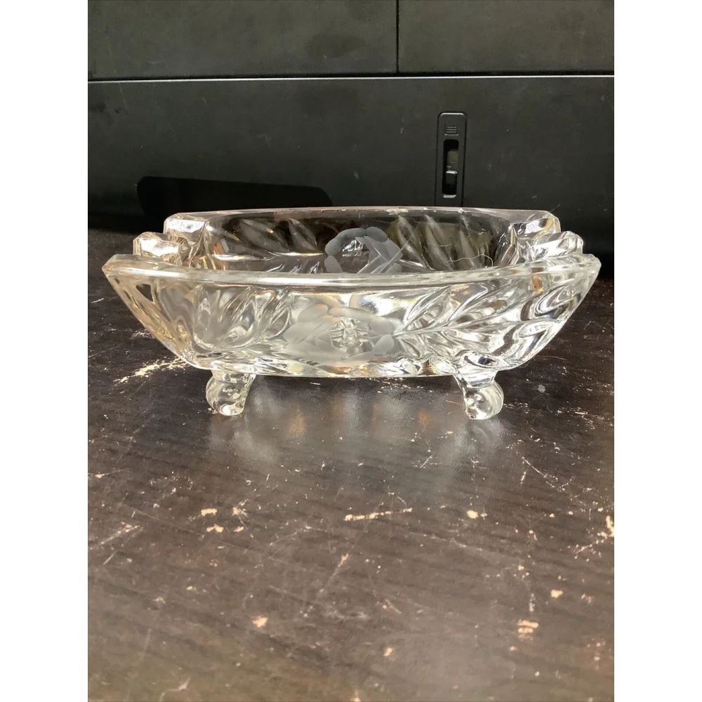 Vintage Crystal Ashtray Brilliant Cut Glass Footed Cigarette Smoking 4.5x 2x 2”